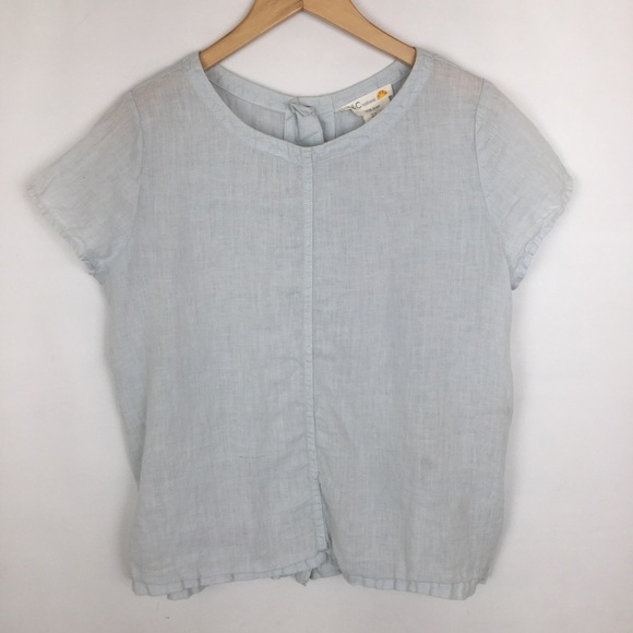 C&C California Tops - C & C California 100% Linen Blue Boxy Top Button Back Short Sleeve Women’s Sz M